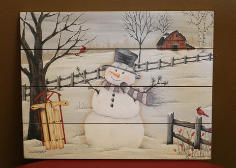 Snowman Meadow Pallet Art