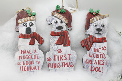 Wooden Pup Ornaments